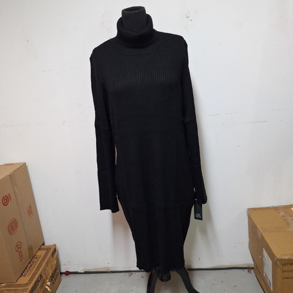 NWT! Women's Long Sleeve Bodycon Sweater Turtleneck Dress, Black - Picture 2 of 8